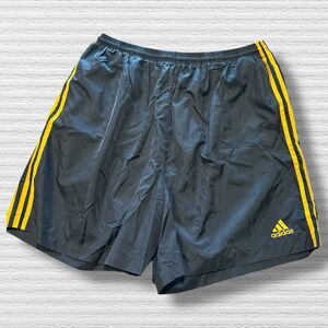 Vintage Y2K Adidas Black Yellow 3-Stripes Swim Shorts XXL 2X Mesh Lining Soccer